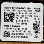 Western Digital SSD, 256 GB, NVMe
